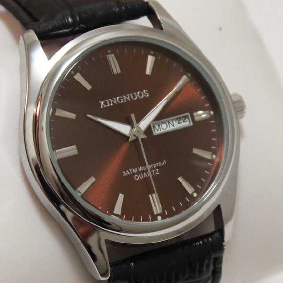 Men's Contemporary Dress Watch Silver Case Black Leather Watch Strap 40mm - Picture 8 of 13